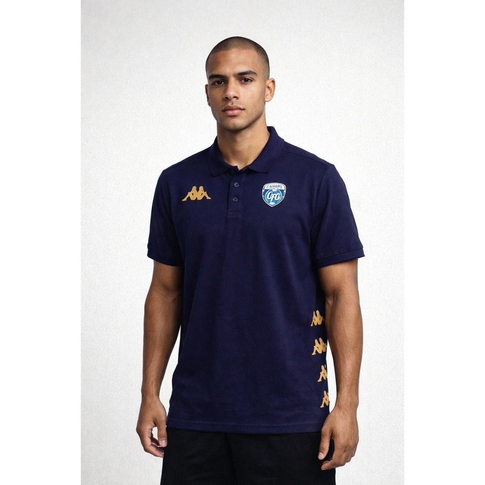Kappa Cahors Football Club Polo Shirt Navy Blue Gold Logo Tape L
